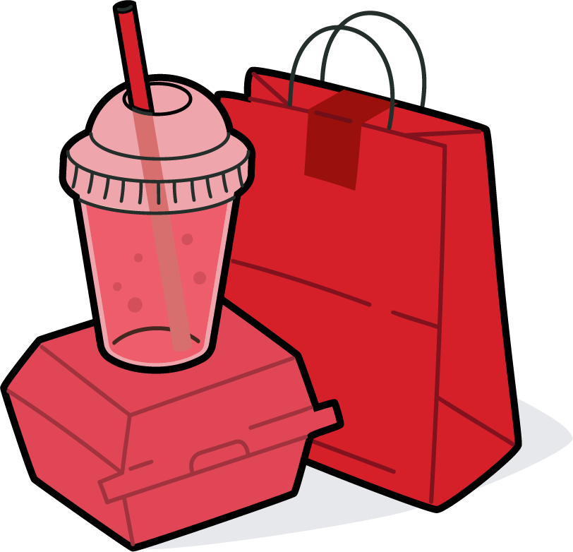 Takeaway food containers and a drink